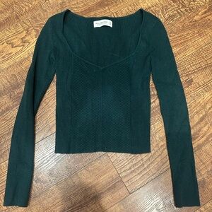 Abercrombie & Fitch Green Fitted Ribbed Long Sleeve Top